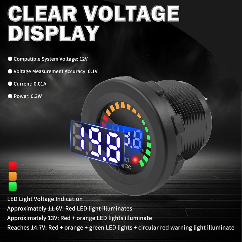 Figpade Volt Meter 12 Volt with LED Digital Display Panel,12V DC Battery Voltage Meter with Mounting Plate & Cables for Voltage Monitoring,Universal Voltages Gauge Car Accessories - Image 3